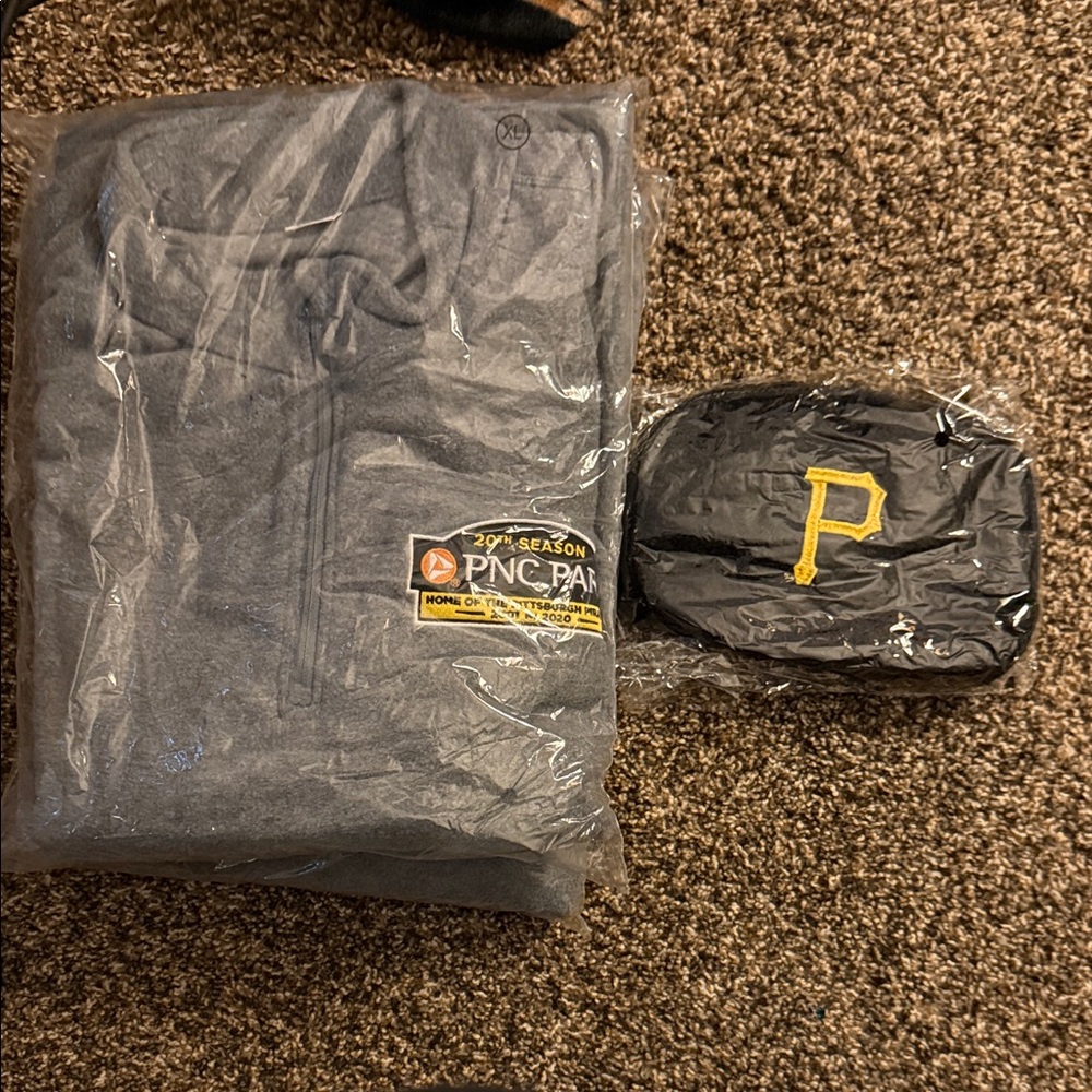 Gray Jacket and Black Fanny Pack  with Yellow Pirates Logo